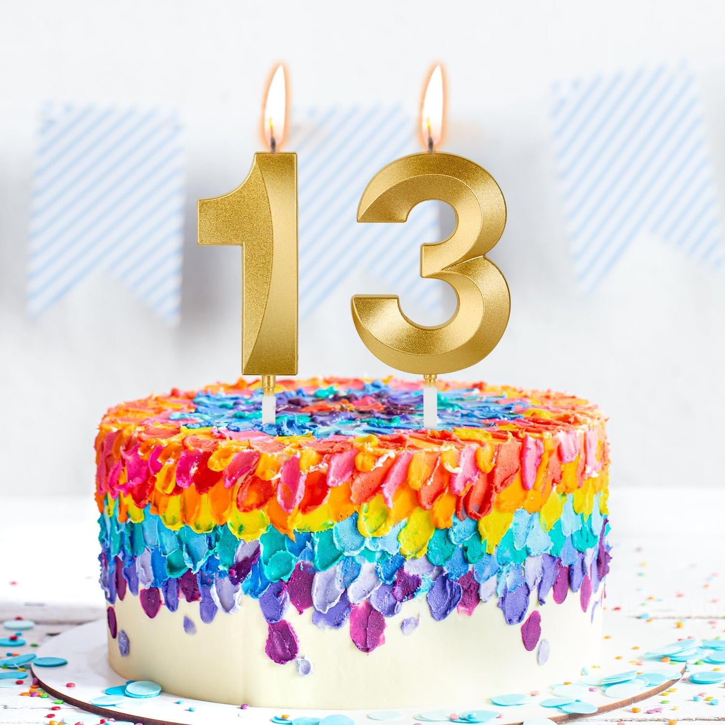 Birthday Candles, 1.96 Inch Number 13 Happy Birthday Candles, Number Candles Decoration for Birthday Party and Anniversary Celebration(Champagne Gold)