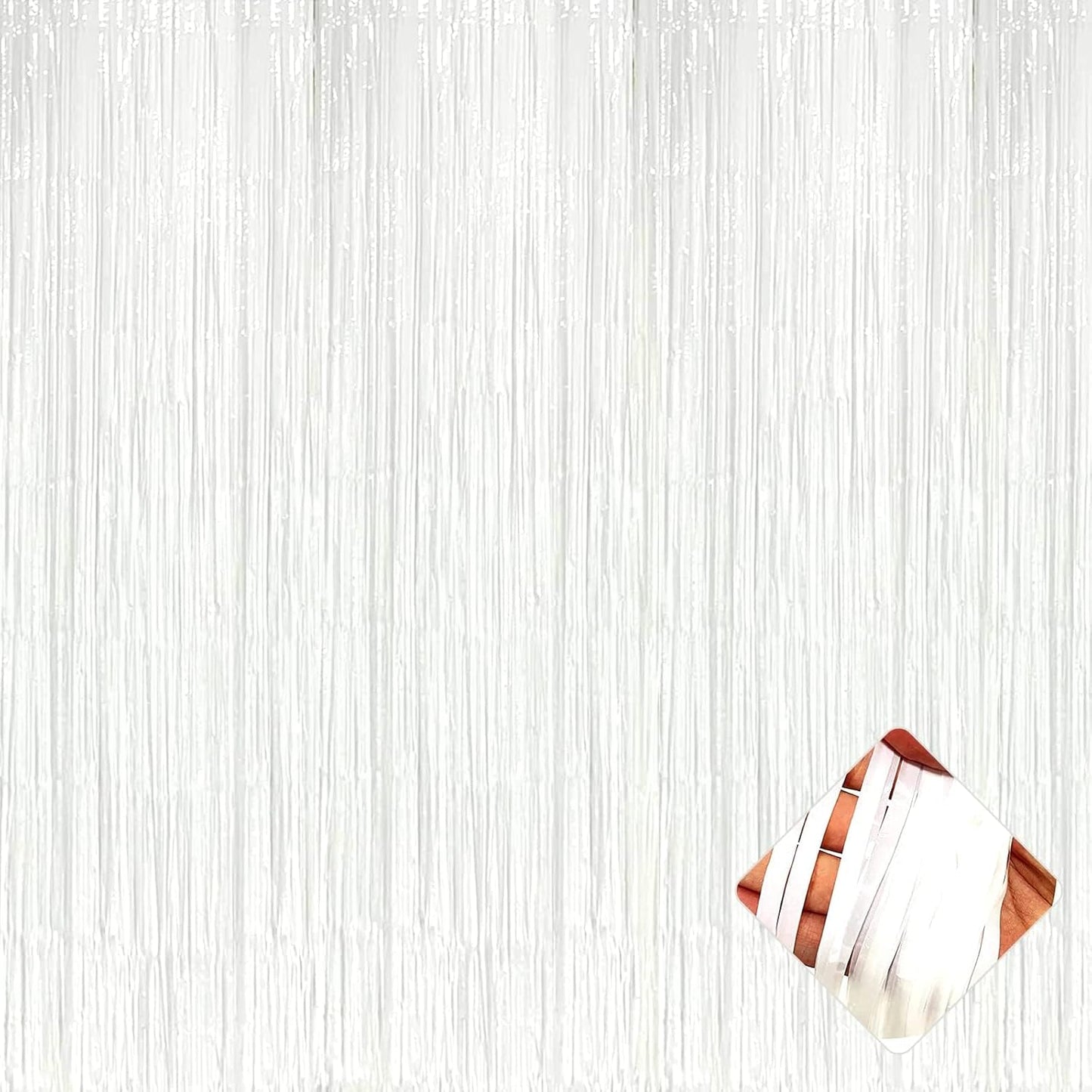 4 Pack 3.3Ft x 6.6Ft White Foil Fringe Curtain Backdrop, Metallic Tinsel Foil Fringe Streamers Curtains Background for Photo Booth, Birthday, Valentine's Day Party Decoration