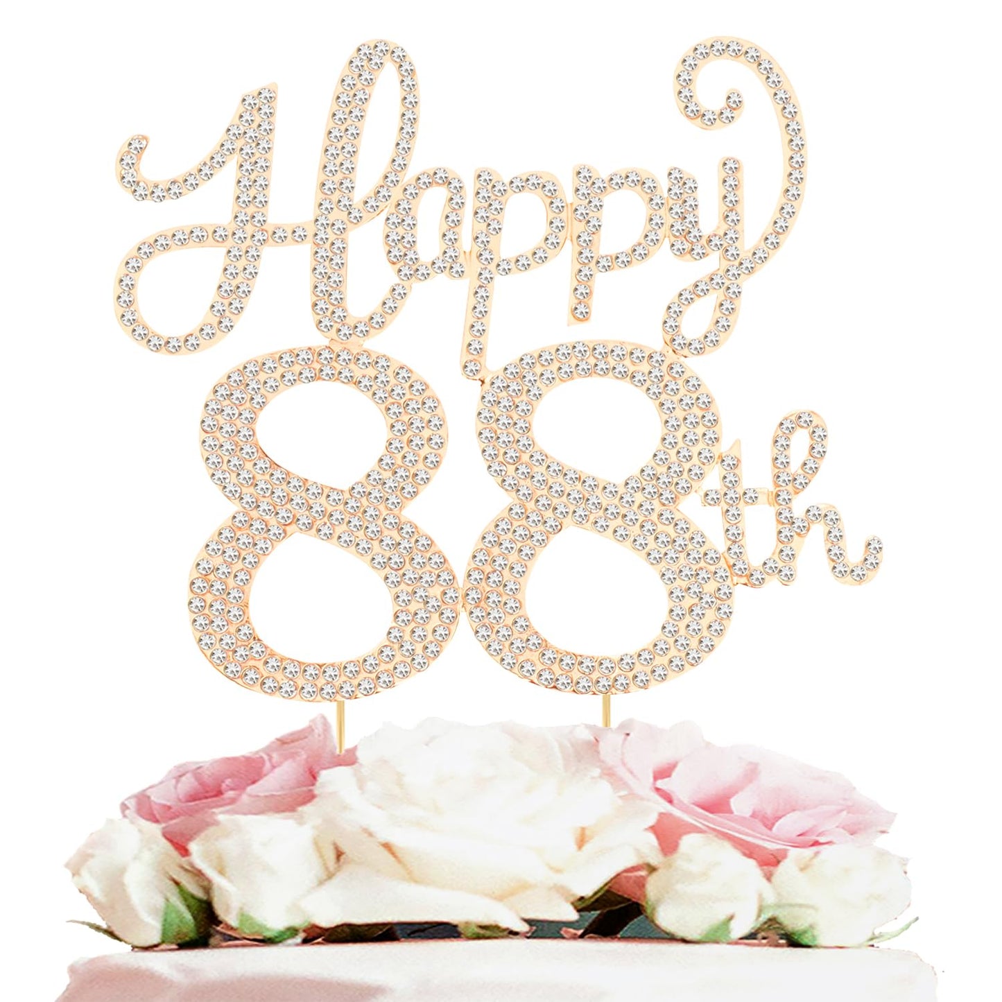 Happy 88th Birthday Decorations,88th Birthday Gold Rhinestone Cake Topper - Cheers to 88 Years Old Bday Party Metal Sparkly Cake Centerpieces Sign.