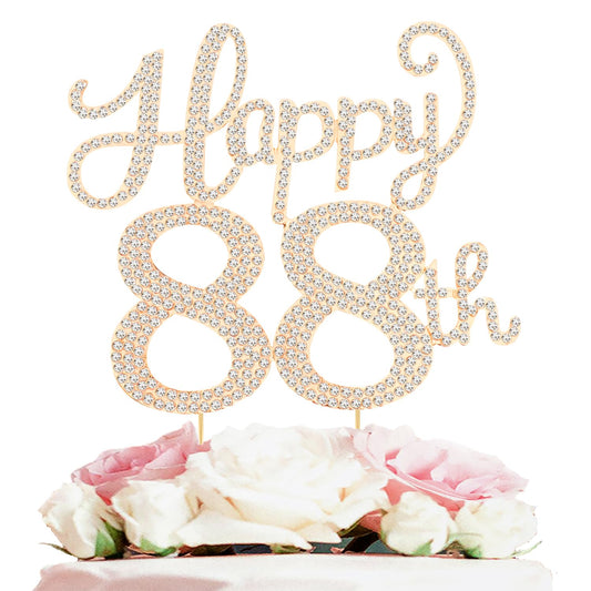Happy 88th Birthday Decorations,88th Birthday Gold Rhinestone Cake Topper - Cheers to 88 Years Old Bday Party Metal Sparkly Cake Centerpieces Sign.