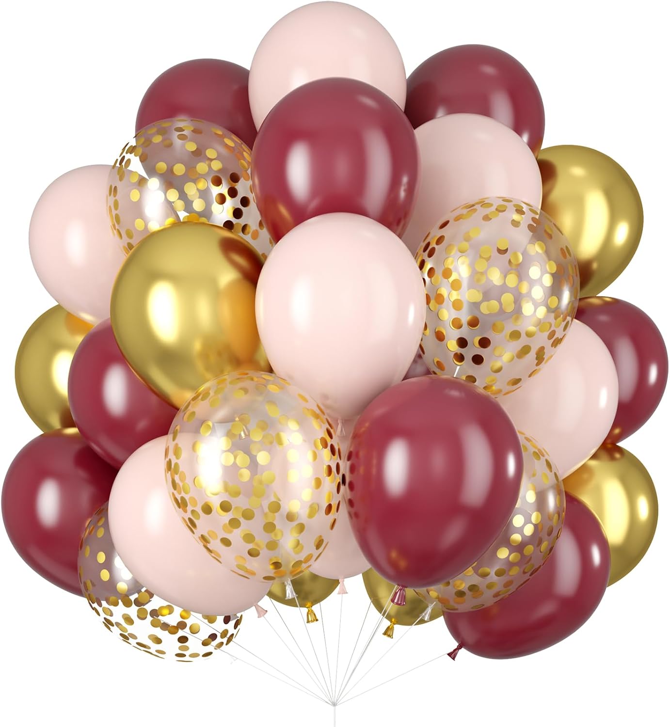 Pink Burgundy Gold Balloons Confetti Metallic Chrome Gold Balloon 60pcs 12inch Wine Red Gold Light Pink Latex Helium Balloon for Wedding Bridal Anniversary Maroon Party Decorations