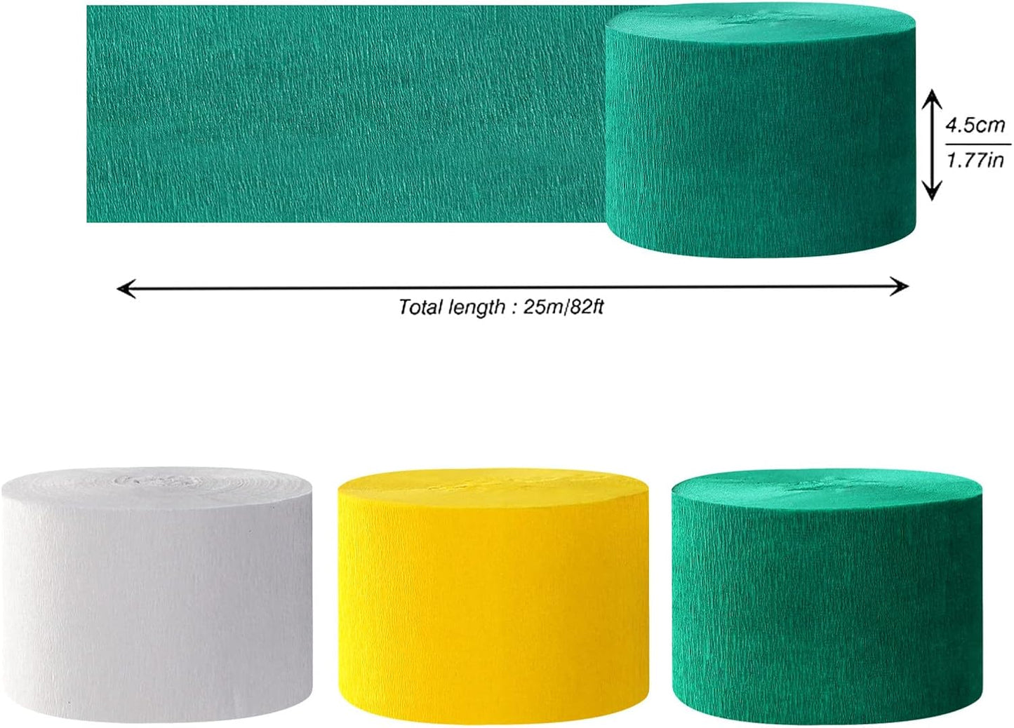 Green-White Yellow Party-Decorations Crepe-Paper Streamers - 9 Rolls Birthday Paper Garland Streamer Neutral Baby Shower Sping Summer Garden Tea Party Decor Panduola