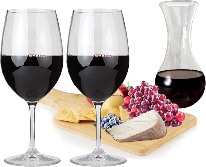 Lily's Home Unbreakable Cabernet and Merlot Bordeaux Red Wine Glasses, Made of Shatterproof Plastic, for Indoor and Outdoor Use, Reusable and Crystal Clear 20 oz. Each, Set of 2