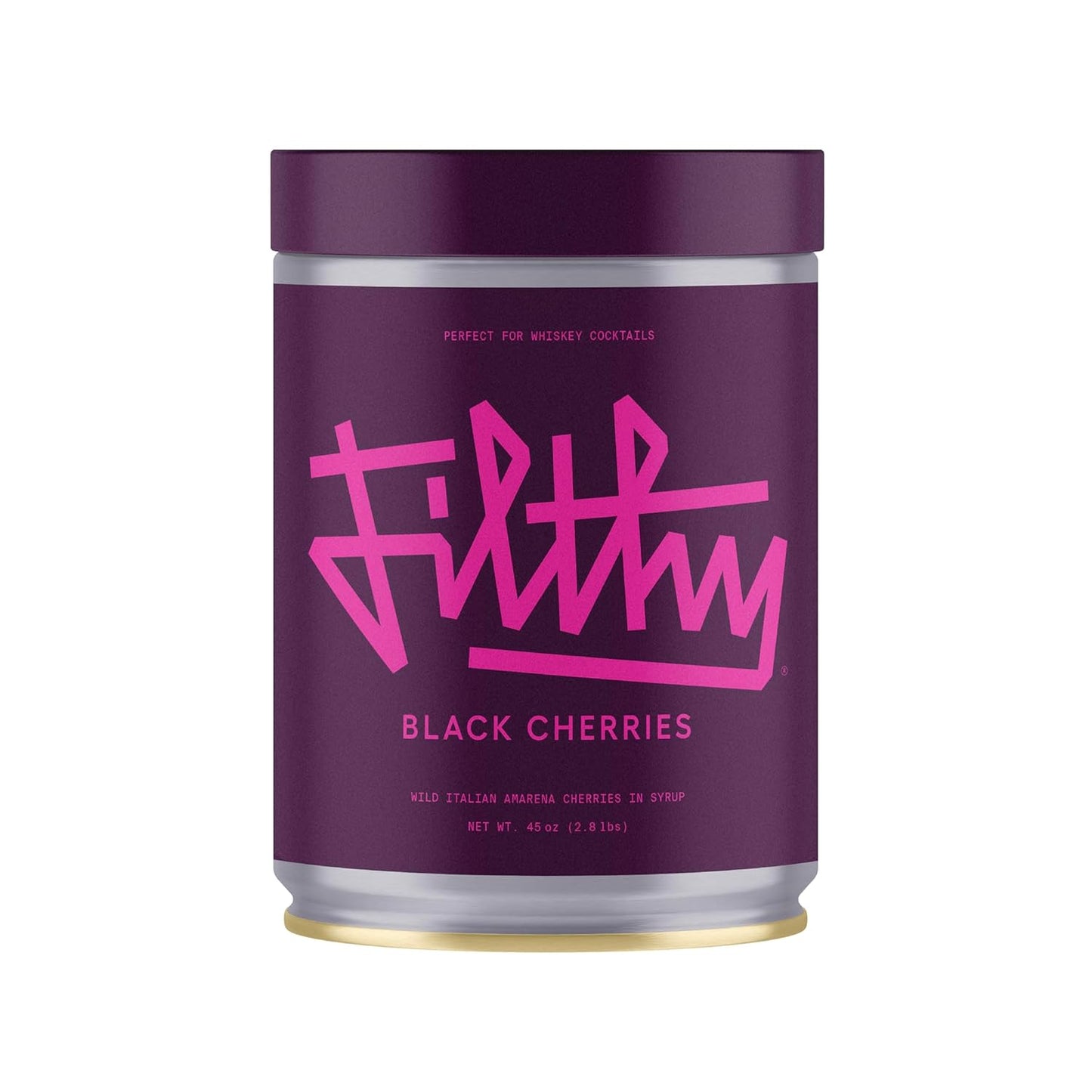 Filthy Cocktail Amarena Black Cherries, Premium Cocktail Garnish, All Natural Wild Italian Amarena Black Cherry, Non-GMO, Gluten Free, Vegan, Slow-Cooked, 45 Oz Tin, 170 Cherries