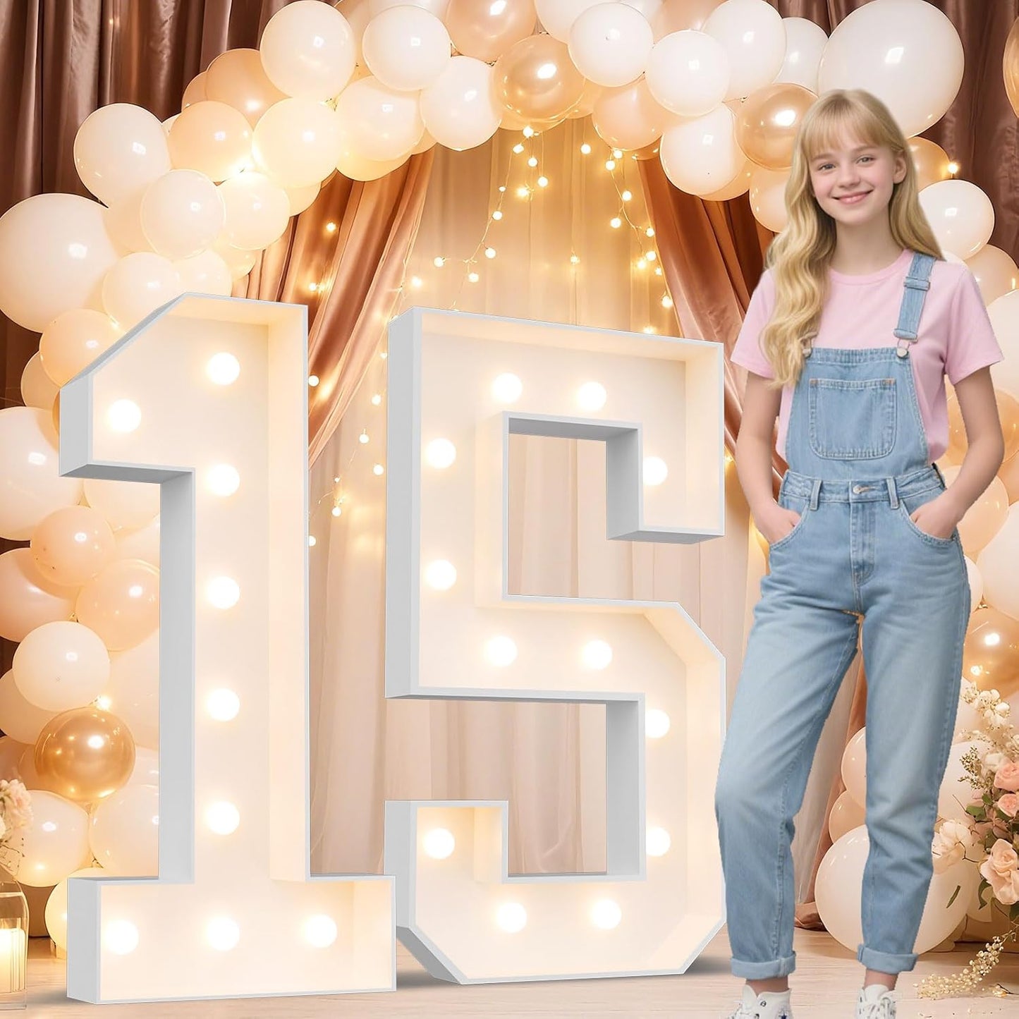 Ledido 4FT Marquee Light Up Numbers 15, Marquee Numbers 4 Feet Tall for Birthday, Anniversary,Graduation Party Decorations,Big 15th Birthday Number for Party Decor,Warm White Large Lighted Number 15