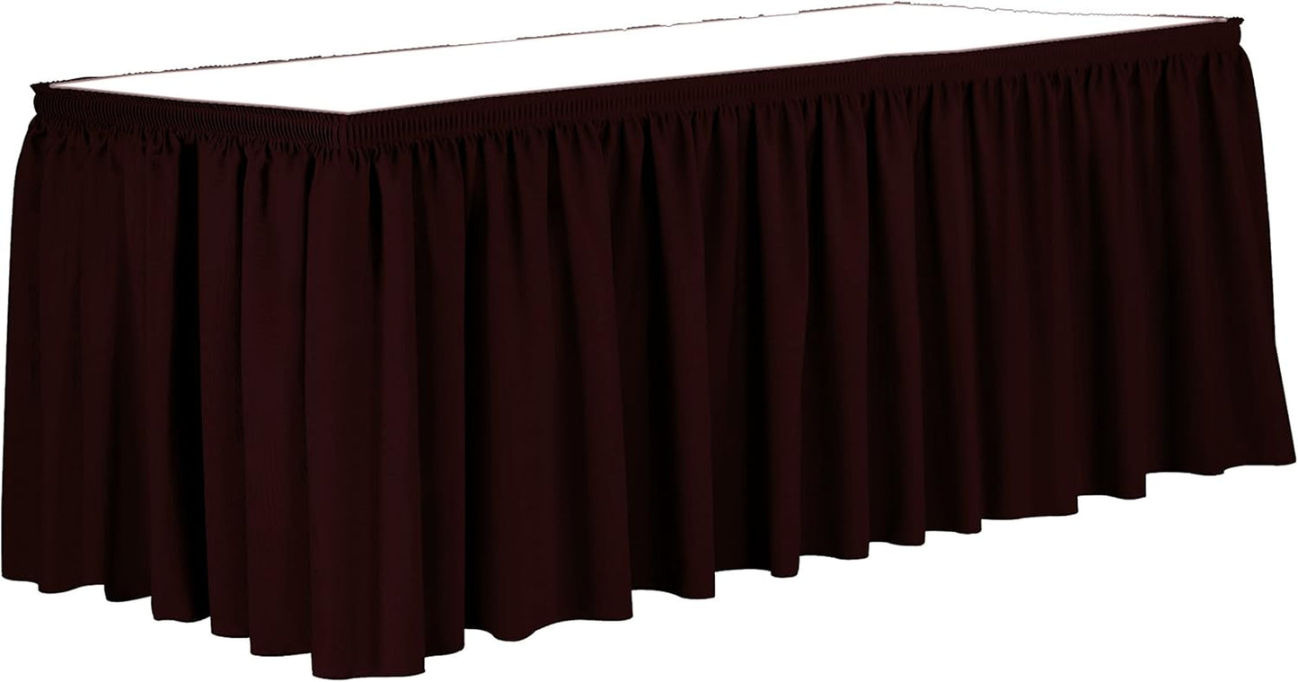 Ultimate Textile Pleat Polyester Fabric Table Skirt - Machine Washable, Flame Resistant, Cut & Sewn in NJ, Desk Skirt - Burgundy, 14' Shirred Pleat x 42" h
