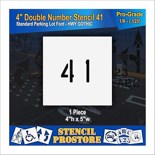 Pavement, Curb, and WheelStop Stencils - 4 inch Double Number Stencil - (41) - 4" x 4" x 1/8" (128 mil) - Pro-Grade