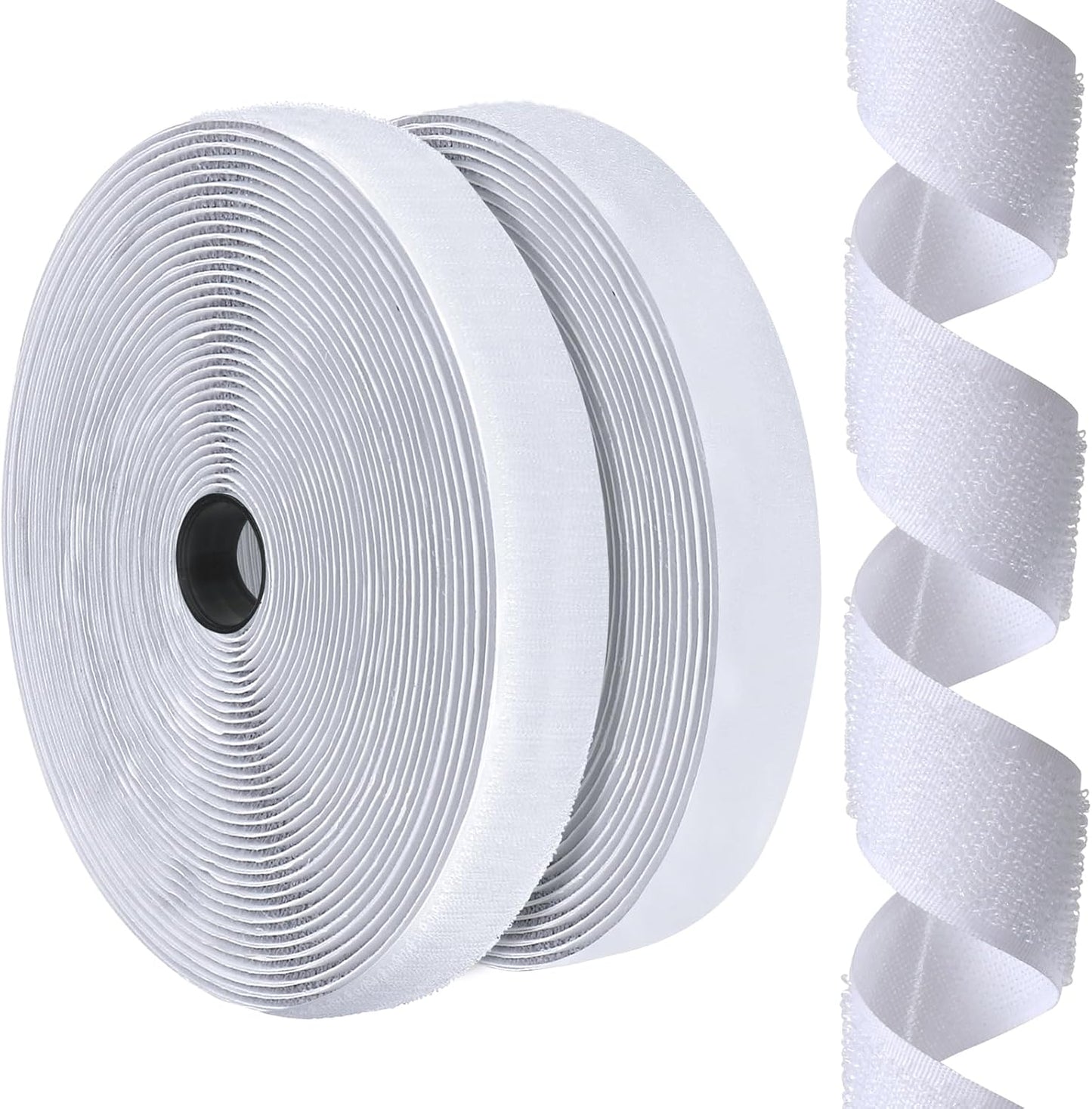 1 Inch x 28 Ft Strips with Adhesive, Nylon Self Adhesive Heavy Duty Strips, Double Sided Sticky Back Fastener Roll Tape for Home Office School Car and Crafting Organization (White)