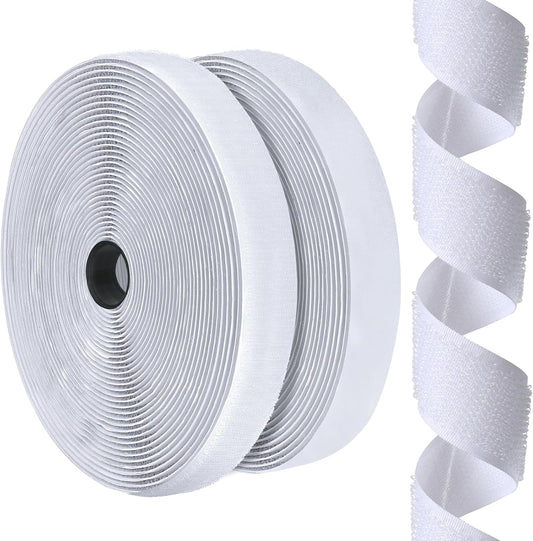 1 Inch x 28 Ft Strips with Adhesive, Nylon Self Adhesive Heavy Duty Strips, Double Sided Sticky Back Fastener Roll Tape for Home Office School Car and Crafting Organization (White)