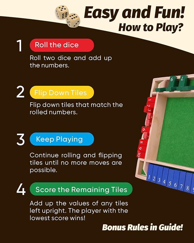 Maiji Planet Deluxe 2-8 Player Original Shut The Box Game, Math Dice Board Game for Family Night Classroom Travel, Wooden Classic Table for Group Kid Adult Senior Travel Party Bar Easy Quick and Fun