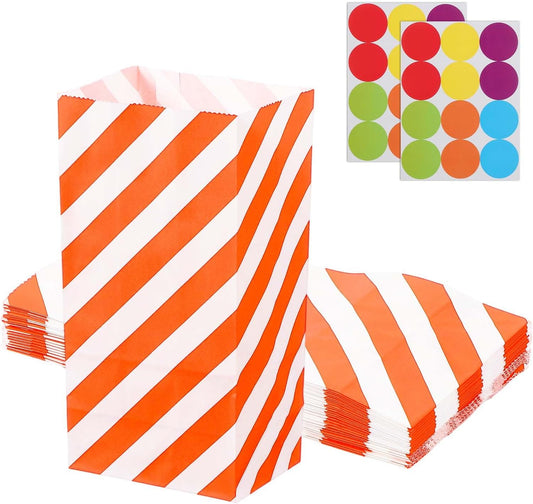 PATIKIL Party Favor Bag, 24 Pcs 3.5x2.4x7.1 Inch Mini Paper Candy Bags Gift Treat Celebration Halloween Goody Birthday Wedding Party with Stickers, Orange Twill