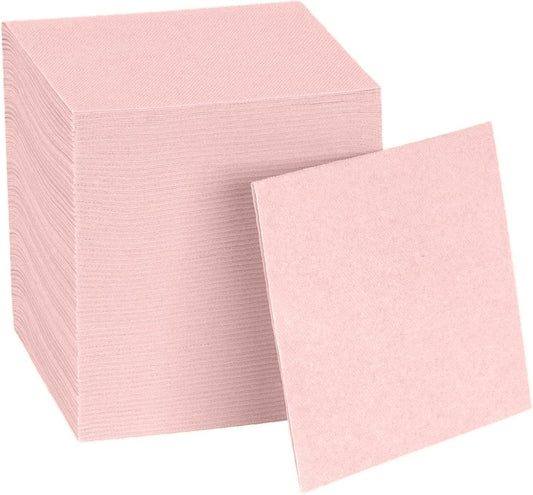 Disposable Pink Cocktail Napkins Paper - 4" x 4" High-End Linen-Like Beverage Party Square Paper Napkin Pack for Bar, Cafe, Restaurant, Christmas, Birthday, Wedding, Baby Shower - 100 Count