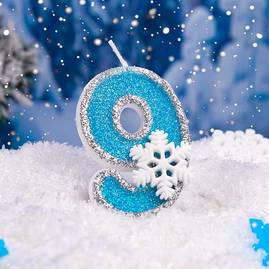 9th Blue Snowflake Birthday Candles Frozen Themed Number 9 Candles for Cake Topper Cupcake Decorations Party Decor Anniversary Celebrations Supplies