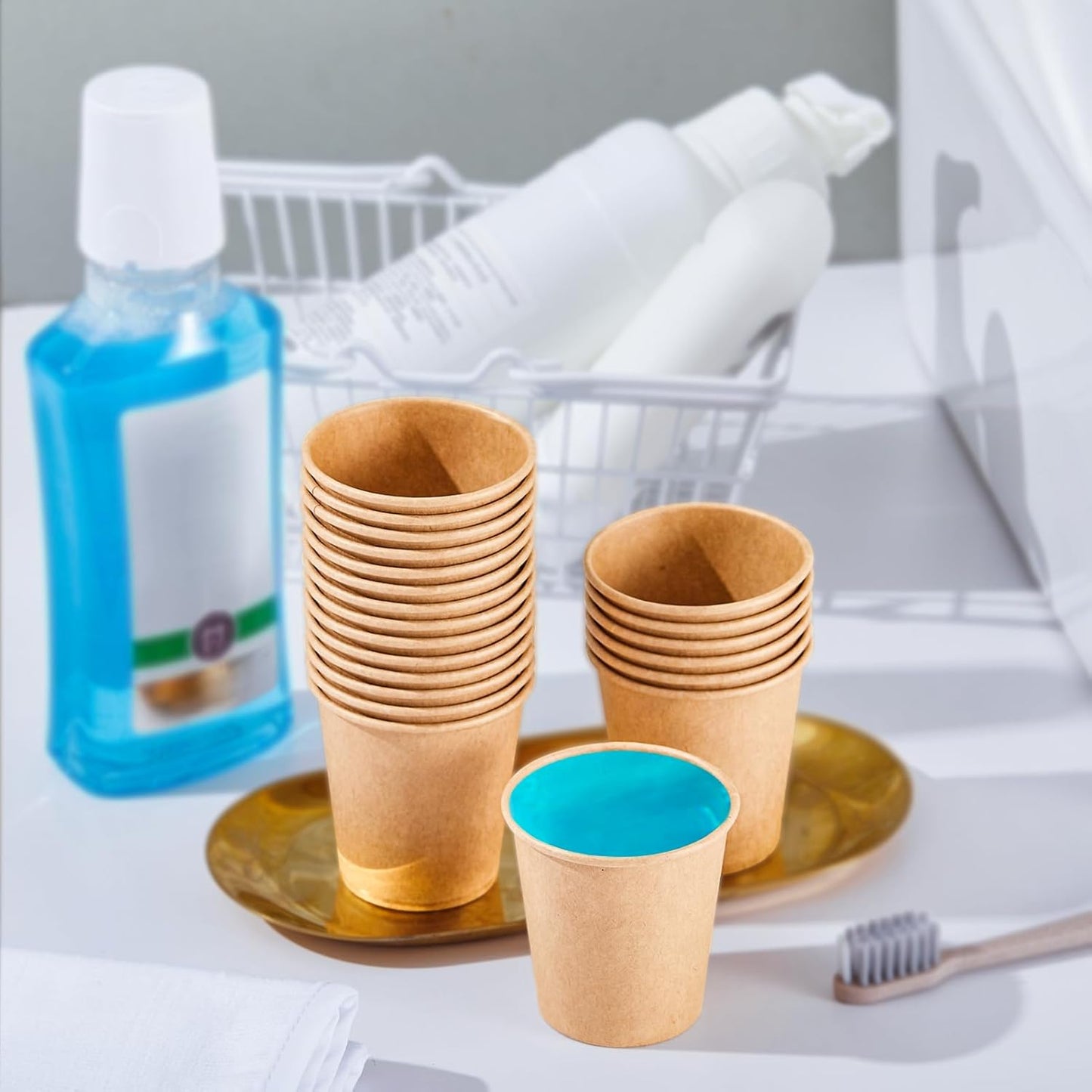 SIUQ 400 Pack 3 oz Kraft Paper Cups, Disposable Bathroom Cups, Mini Mouthwash Cups, Hot/Cold Beverage Drinking Cup for Gargle Espresso Juice Medicine (Brown)