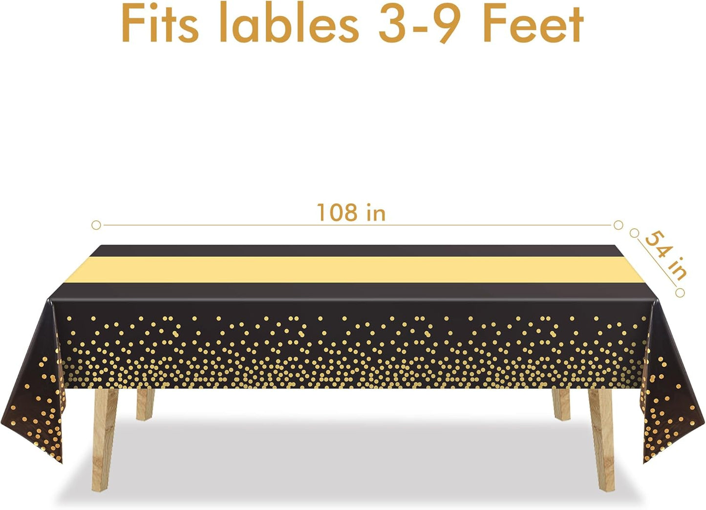 GREATRIL Black Gold Party Table Covers Tablecloth for Graduations/New Years Eve/Ceremony/Birthdays Decorations Rectangle Tablecover 54'' x 108'' - 2 Packs