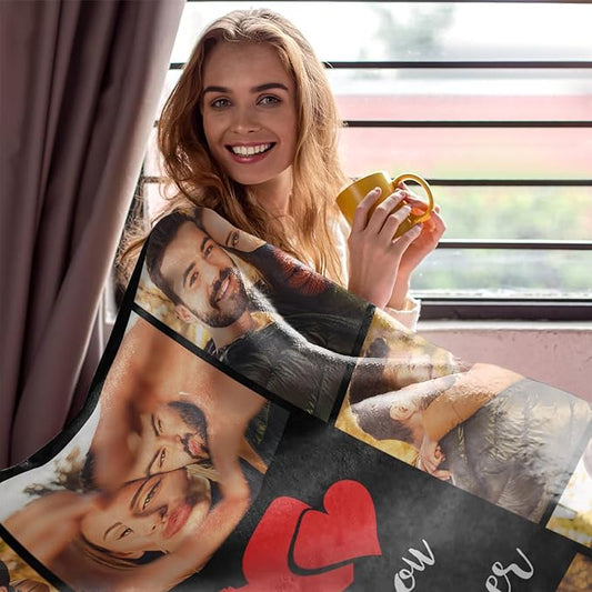 Ships Next Day Custom Blanket with Picture Text Personalized Throw Blanket Photo Collage Blankets Customized Valentines Day Gifts for Couple Girlfriend Boyfriend Her Him Wife Husband