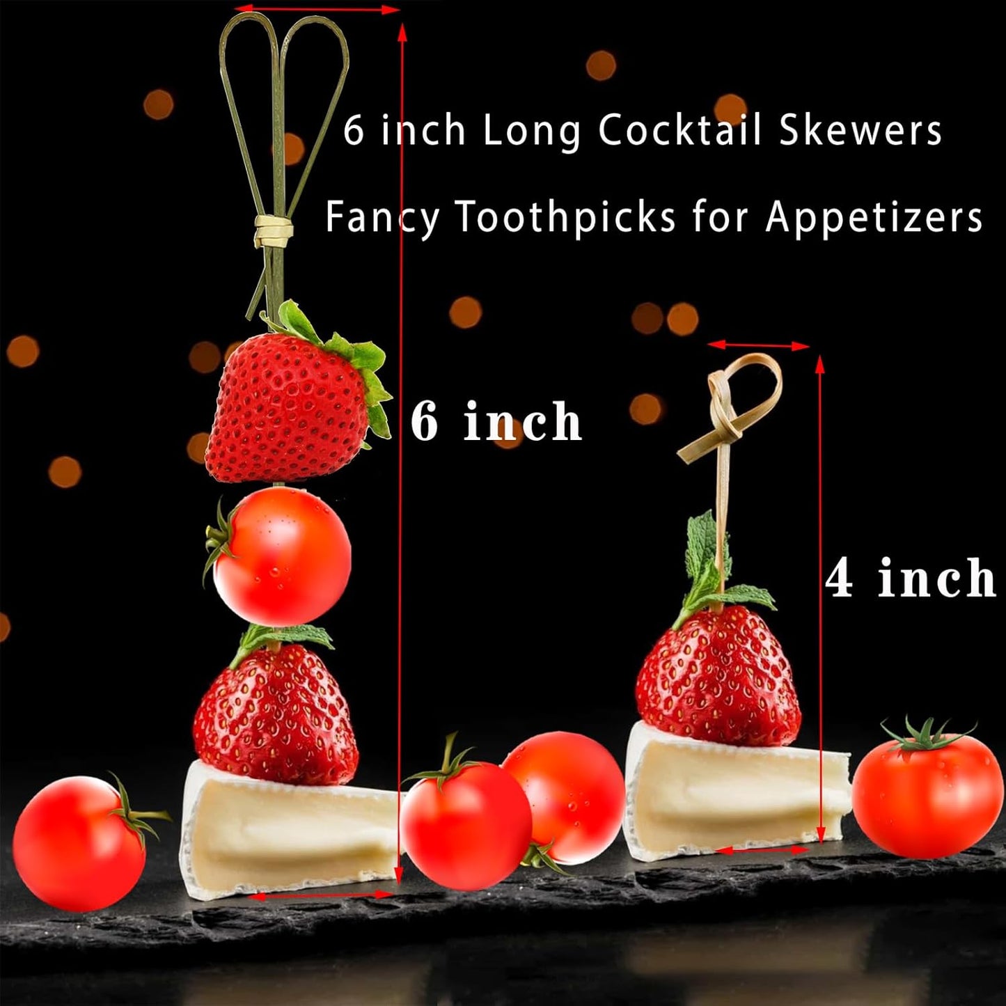 100 Pcs Bamboo Cocktail Picks, Skewers for Appetizers, Charcuterie Accessories, Heart Shaped Bamboo Sticks, Toothpicks for Appetizers Picks, Long Cocktail Toothpicks - Cyan, 6 Inch