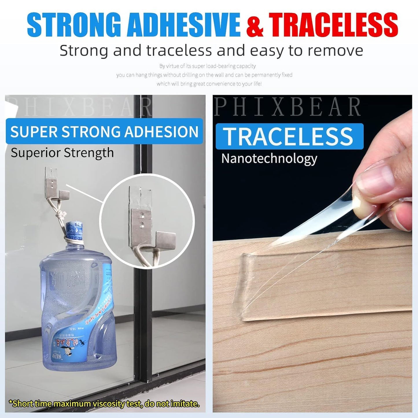 Extra Large 1" x 200" Double Sided Tape，Clear & Tough Heavy Duty Nano Mounting Tape