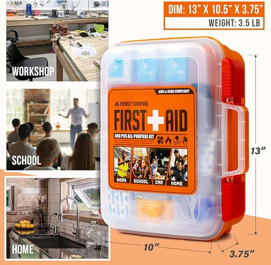EVERLIT 400 Pcs OSHA Compliant First Aid Kit, Wall-Mountable Essential Emergency Kit for Home, Business, School, Warehouse, Construction Site, Office, Work, College Dorm