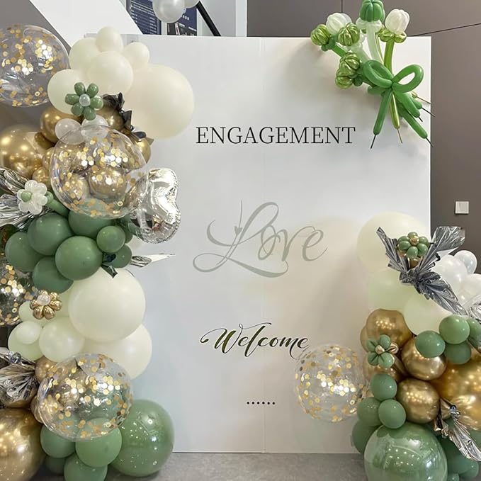 Sage Green White Gold Balloon Garland Arch Kit, 167Pcs Latex Balloons Different Sizes 15 12 10 5 inch for Baby Shower Gender Reveal Birthday Engagement Party Decorations