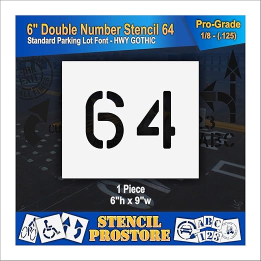 Pavement, Curb, and WheelStop Stencils - 6 inch Double Number Stencil - (64) - 6" x 9" x 1/8" (128 mil) - Pro-Grade