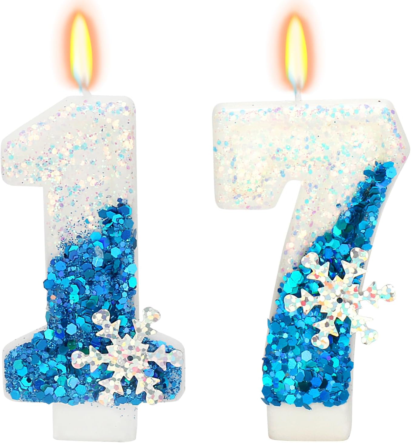 Snow Themed Birthday Candles, 17th Birthday Candle for Party Supplies, Winter Birthday Party Supplies, 2.76 inch Number 17 Candle Cake Topper Decoration (Number 17)