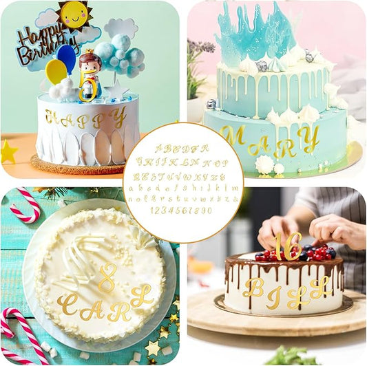 Tyqour 64Pcs Acrylic Alphabet Number Cake Topper Gold Personalized Cake Topper Custom Cupcake Toppers with Number 0-9 Alphabet A-Z Acrylic Cake Letters for Birthday Anniversary Wedding Party Supplies