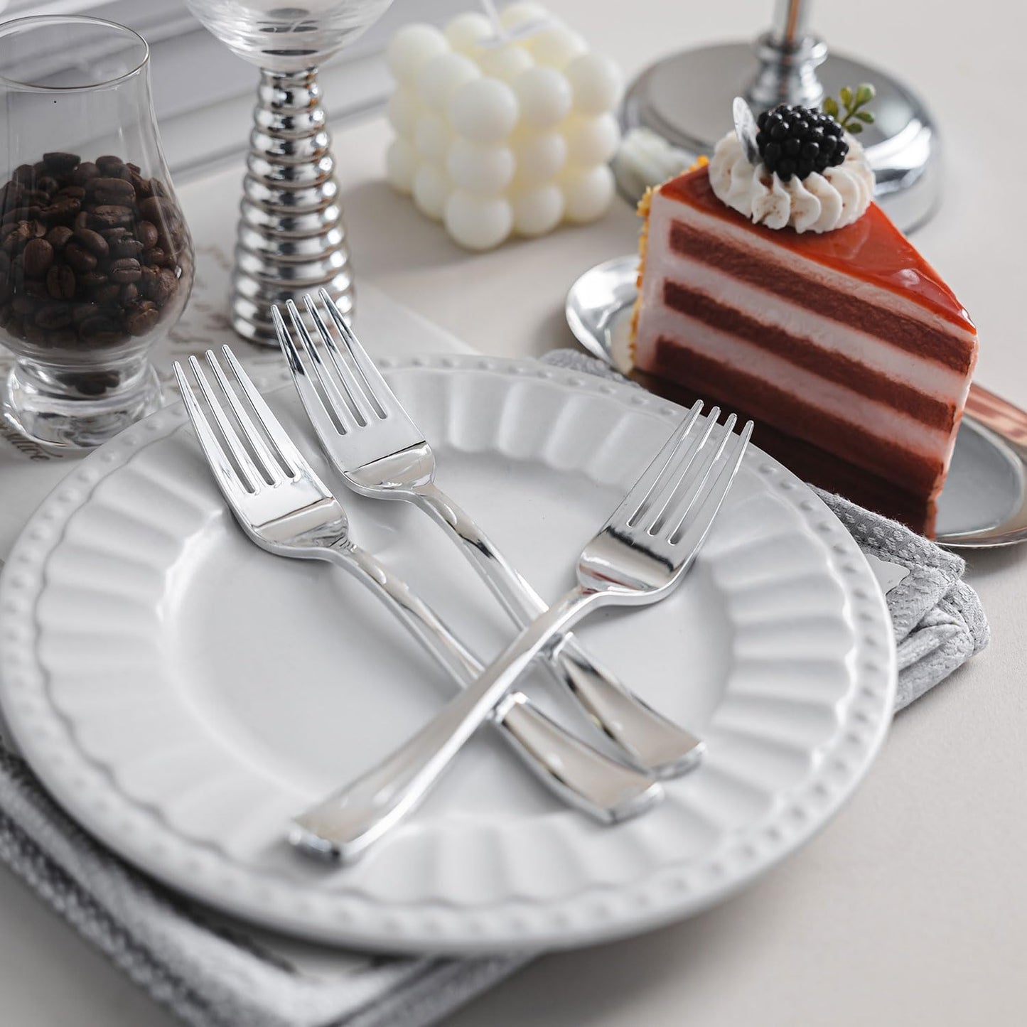 N9R 72PCS Silver Plastic Forks, Solid, Durable and Heavy Duty Disposable Silverware Forks, Perfect Plastic Utensils for Party, Wedding and Daily Use