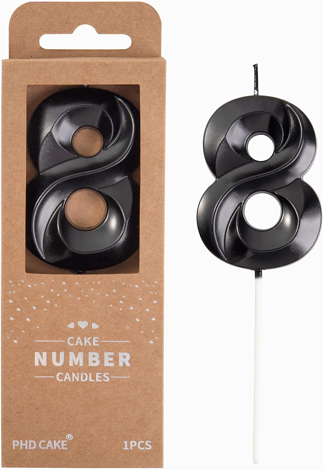 PHD Cake 2.76 Inch Diamond Black 8 Number Birthday Candles for Party Celebration