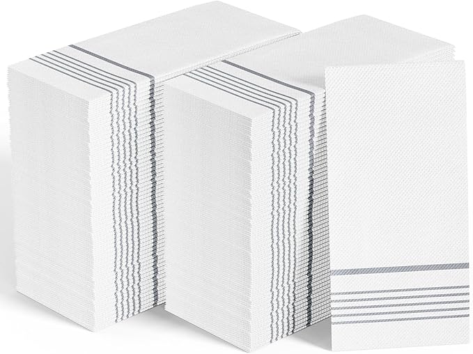 600 Pack Paper Dinner Napkins, Absorbent Paper Napkins, Premium Quality Guest Towels, 2-Ply Disposable Hand Towels for Kitchen, Events, Parties or Events (Silver)