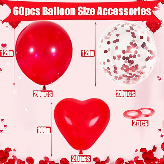 Red Balloons, 60 Pack Latex Heart and Confetti Balloons wiht Red Ribbon for Birthday Graduation Baby Shower Valentines Christmas Wedding Party Decorations