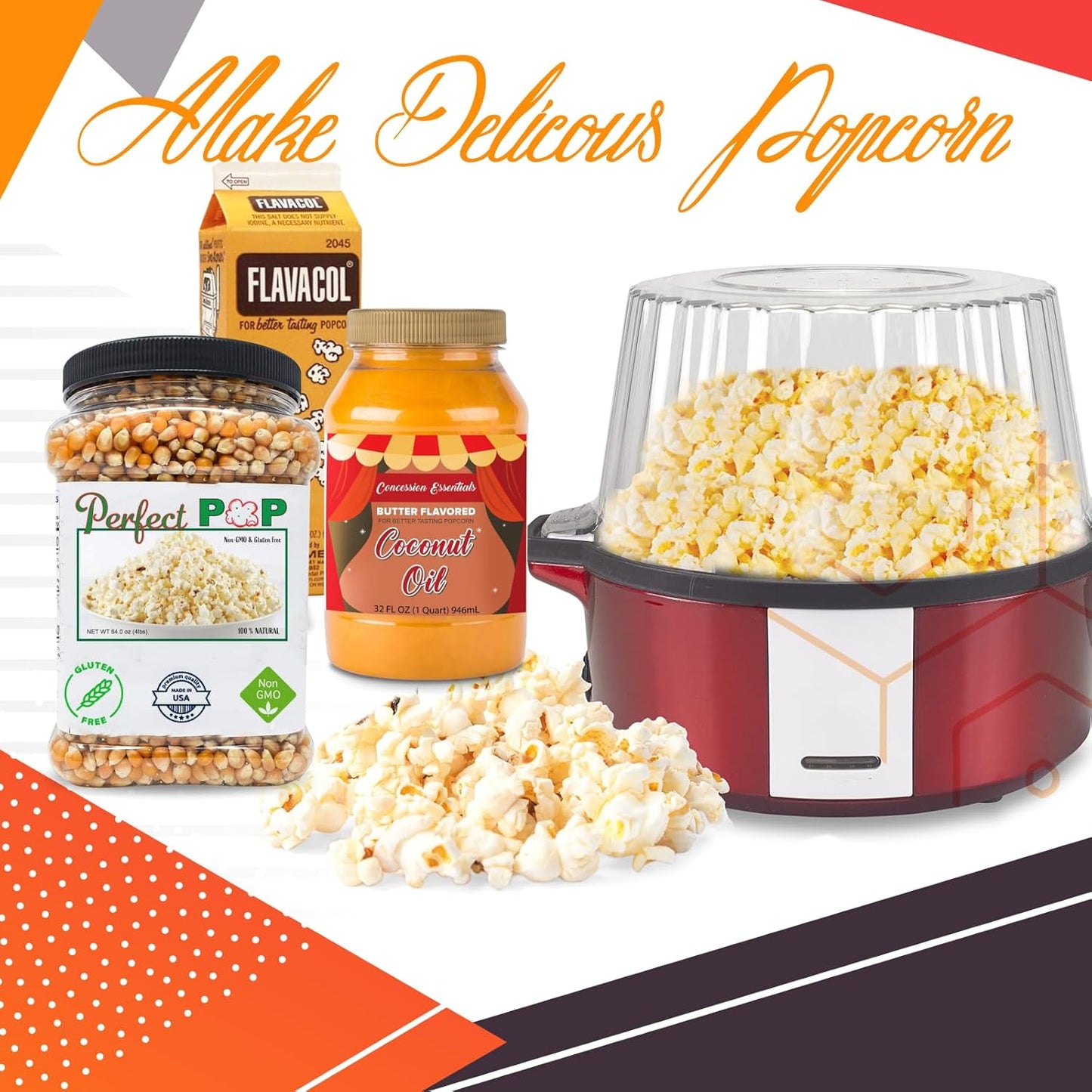 Perfectware Popcorn Kit- (Includes 35oz Popcorn Season Salt, 4lbs Yellow Kernels, and 32oz Butter Flavored Coconut Oil, Plain,PW-Popcorn Kit-3
