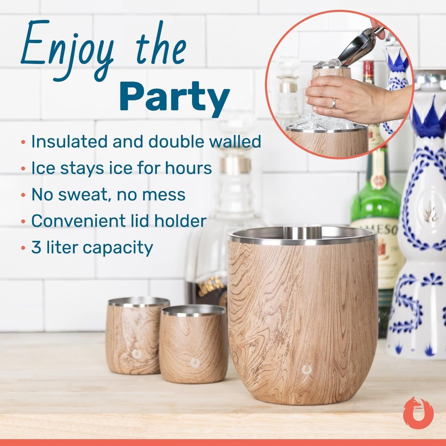 SNOWFOX Plus, Premium Vacuum Insulated Stainless Steel Ice Bucket with Lid/Scoop,Home Bar Accessories,Elegant Bartending Ice Buckets for Parties,Beautiful Outdoor Entertaining Supplies,3L, Marble