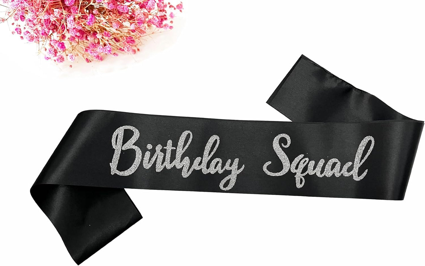 Birthday Squad Sash, 6 Pieces Black with Silver Glitter Letter Birthday Gift Sashes Set for Women Funny Party Favors Decorations for 13th 16th 18th 21st 25th 30th 40th 50th or Other Bday