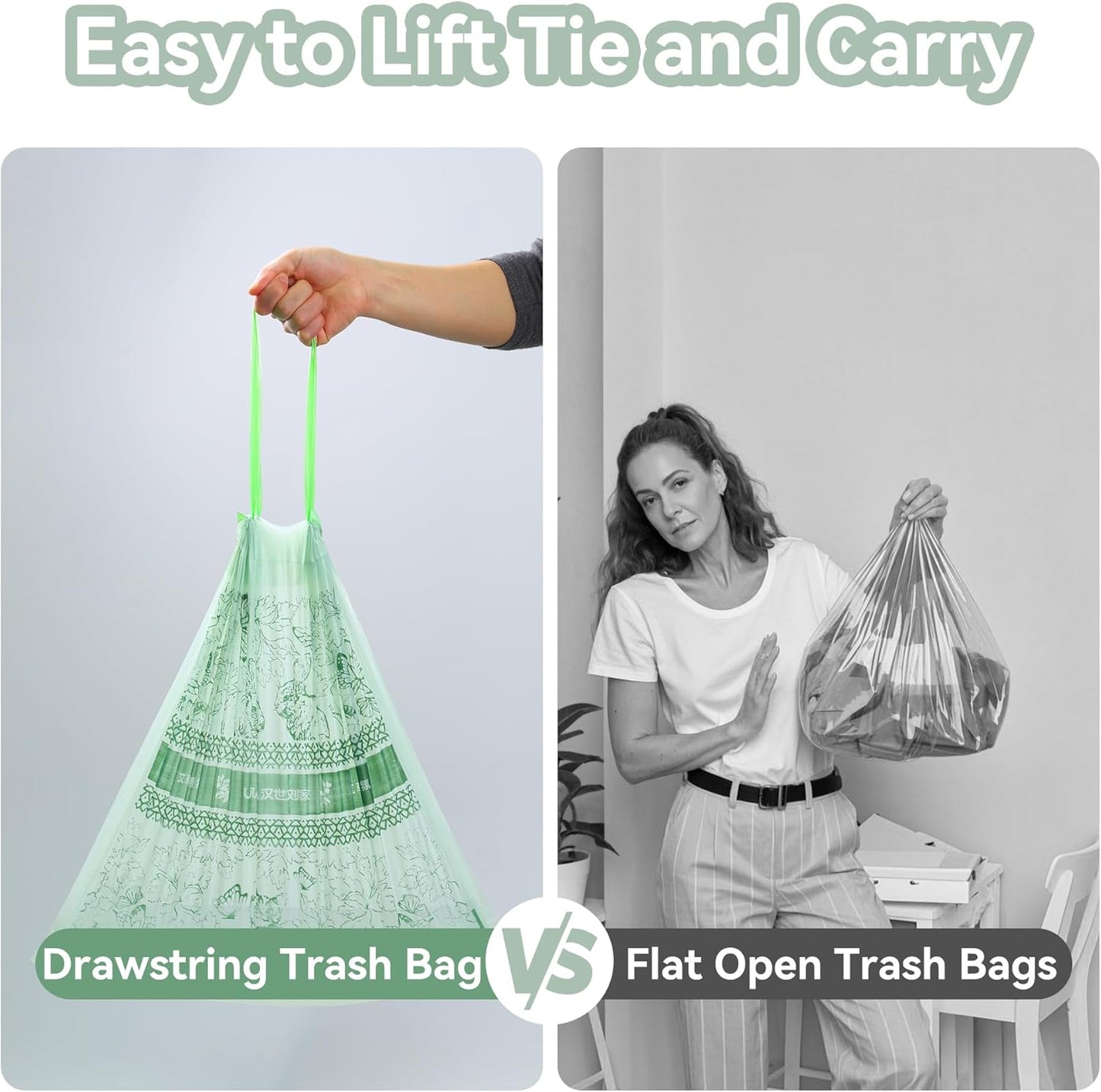 4 Gallon Drawstring Trash Bag Small Bathroom Garbage Bags Mugwort Scent Single Sided Print 31 Count Trash Can Liner for Bathroom, Bedroom, Office