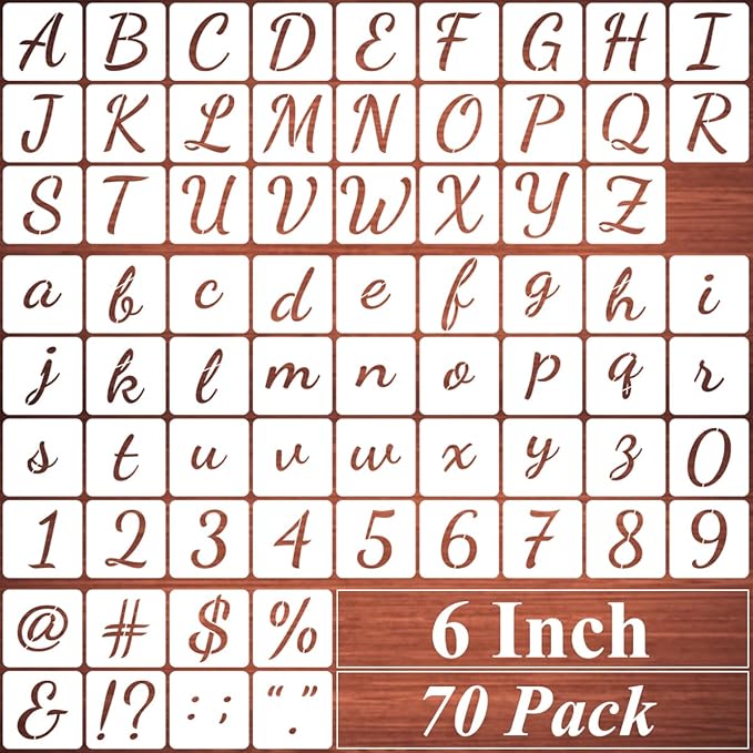 6 Inch Alphabet Letter Stencils for Painting - 70 Pack Letters and Numbers Stencil Templates with Signs for Painting on Wood, Reusable Number and Letter Stencils for Chalkboard Wood Signs & Wall Art