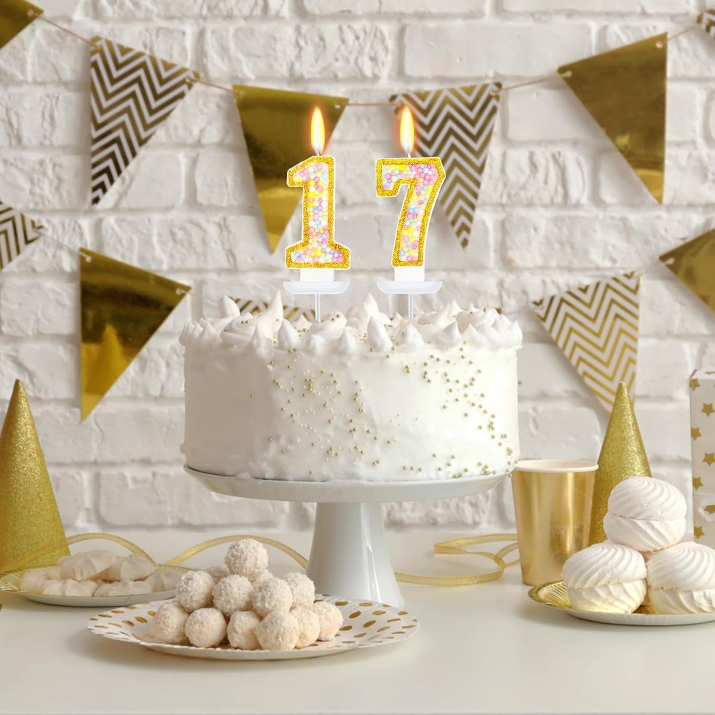 17th Birthday Candle for Cake, Colorful Macaron Numeral Candles for Boys/Girls, Birthday Party Cake Decorations, Golden Cake Topper for Birthday Party Supplies (Number 17)