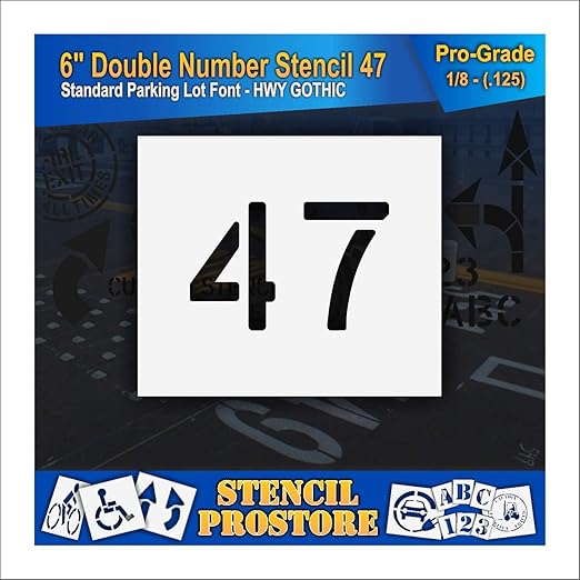 Pavement, Curb, and WheelStop Stencils - 6 inch Double Number Stencil - (47) - 6" x 9" x 1/8" (128 mil) - Pro-Grade