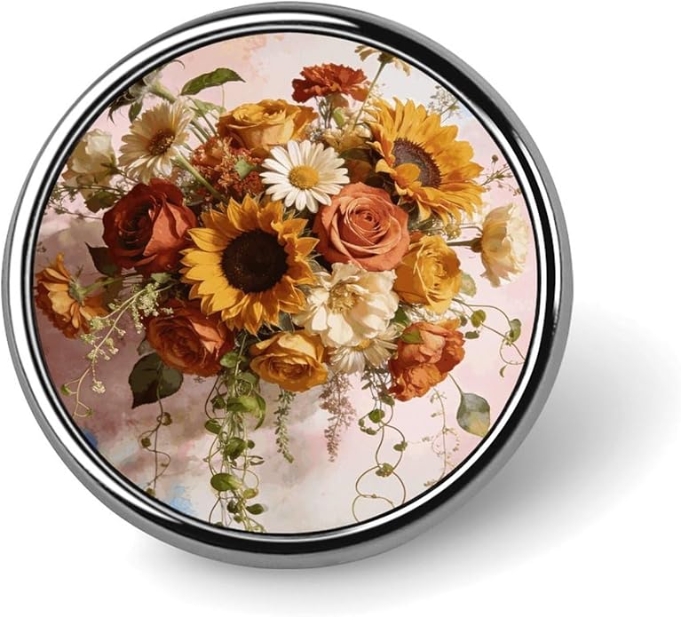 1PCS Boho Floral Decoration Brooches,Round Badge 1in,Round Metal Pinback Badge for Celebration Activity Party Favor Supplies Clothe Bag Accessories