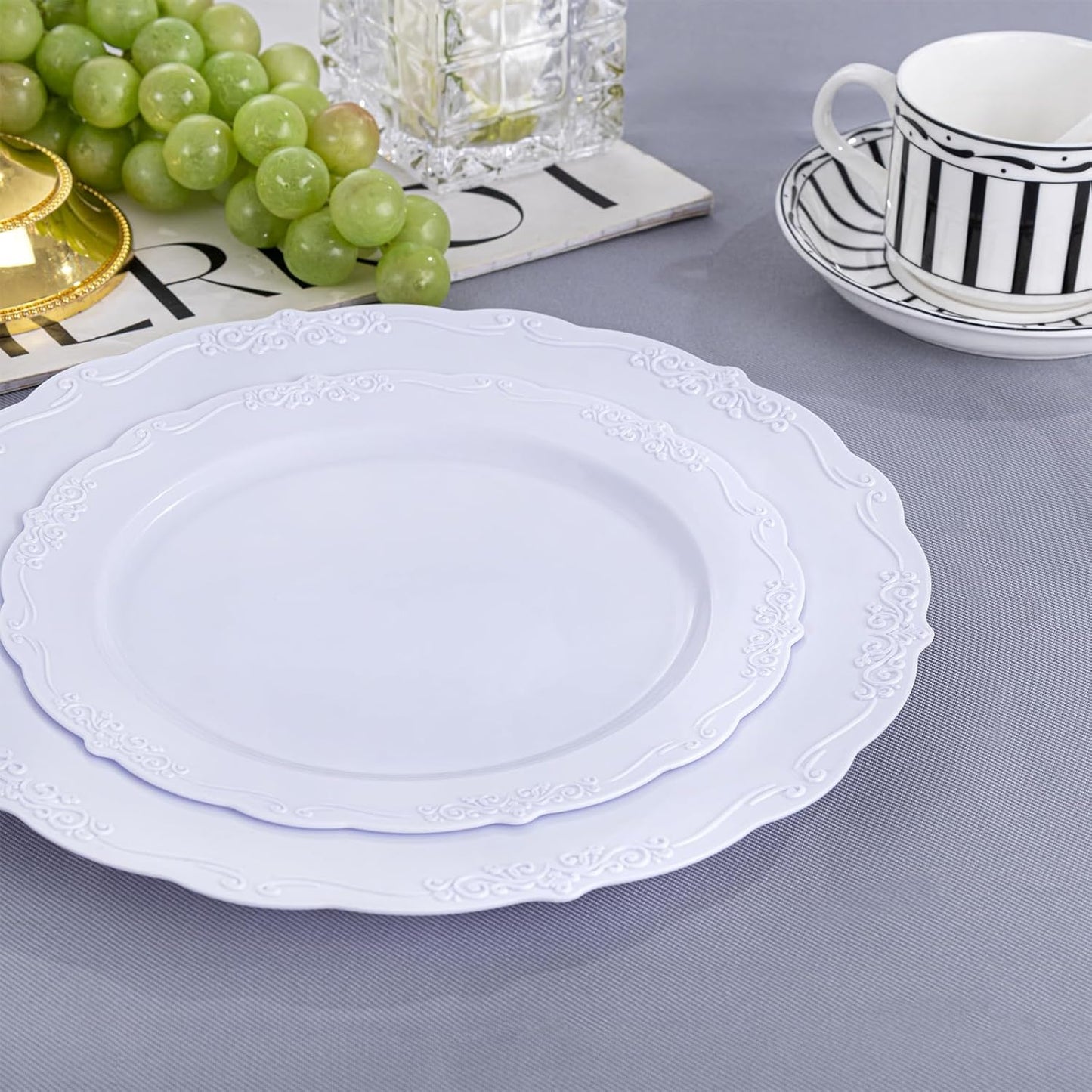 DaYammi 36PCS White Plastic Plates, Heavy Duty White Disposable Premium 7.5inch Dessert Cake Salad Appetizer Plates Hard Plastic Platos Disposable for Party Wedding