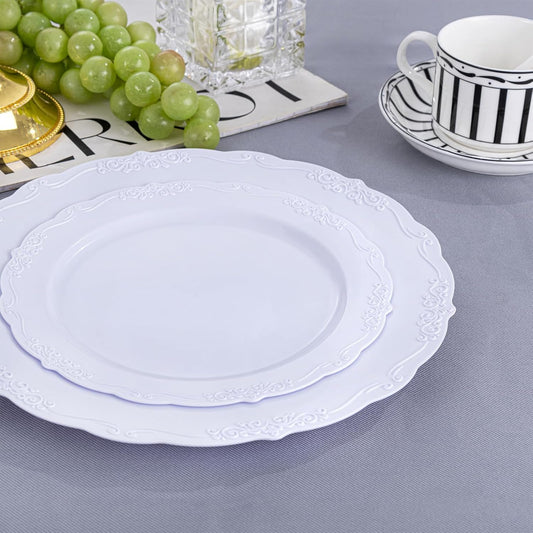 DaYammi 36PCS White Plastic Plates, Heavy Duty White Disposable Premium 7.5inch Dessert Cake Salad Appetizer Plates Hard Plastic Platos Disposable for Party Wedding