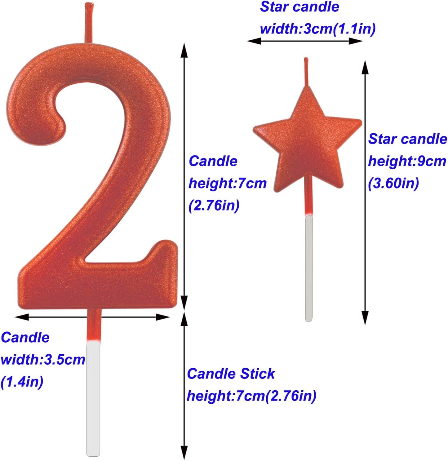 2.75in Number 2 Birthday Candles - Glitter Red Happy Birthday Cake Cupcake Toppers for Adults/Kids Party Celebration