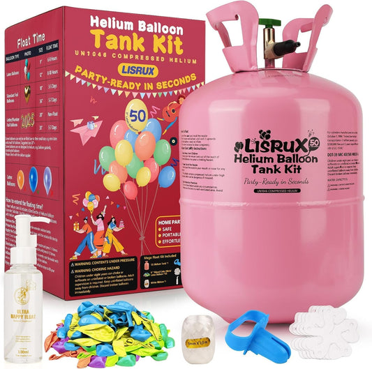 Helium Tank For Balloons At Home,13L Helium Tank Up To 50 Latex Balloons,50 Latex Balloons And Ribbons Included