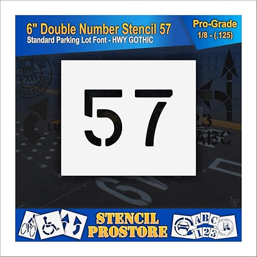 Pavement, Curb, and WheelStop Stencils - 6 inch Double Number Stencil - (57) - 6" x 9" x 1/8" (128 mil) - Pro-Grade