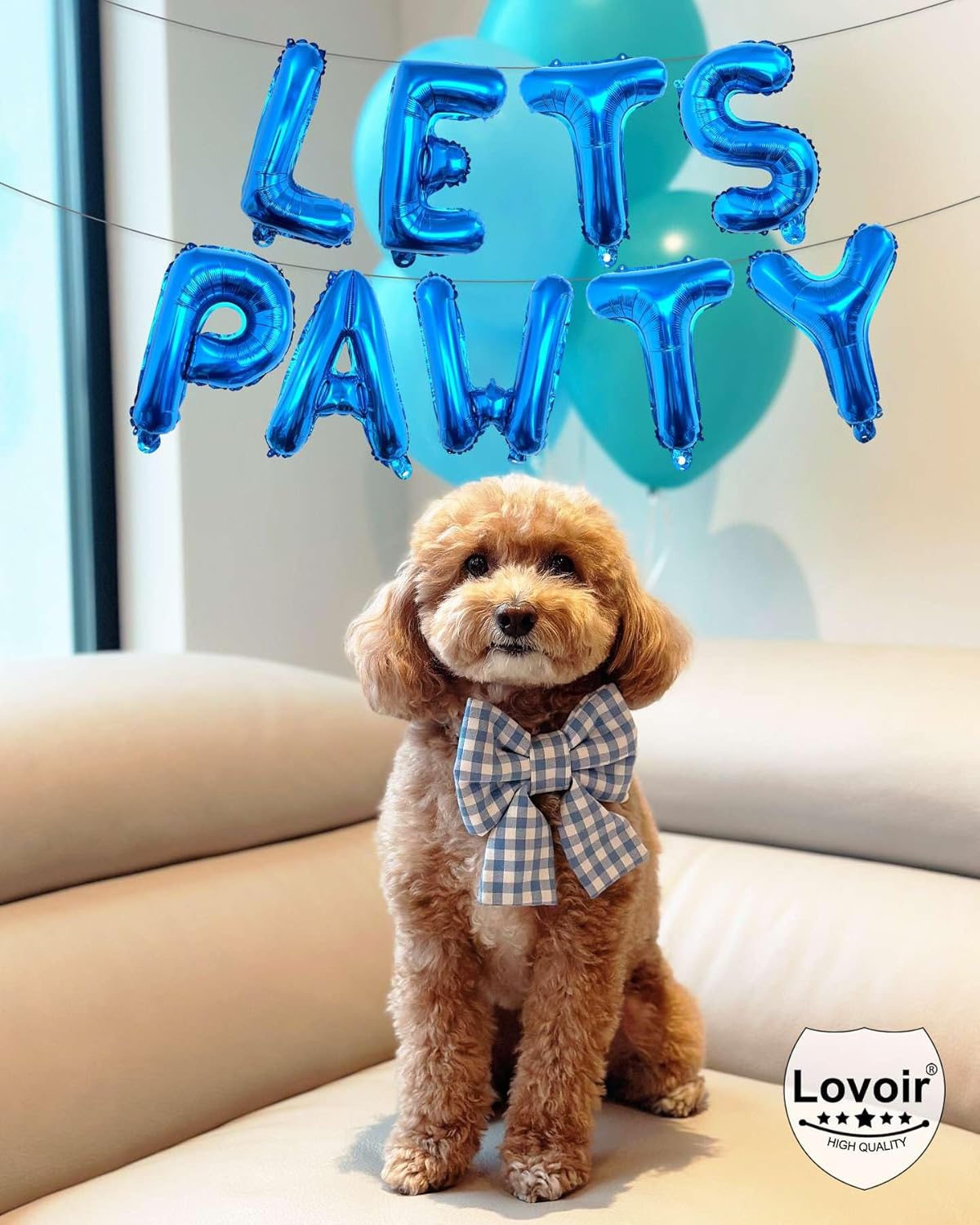 9 Pcs Lets Pawty Balloons Banner 16 Inch, Dog Cat Pet Birthday Letters Sign Lets Pawty Balloons Happy Birthday Banner for Pet Dog Cat Party Supplies Decorations (Blue)
