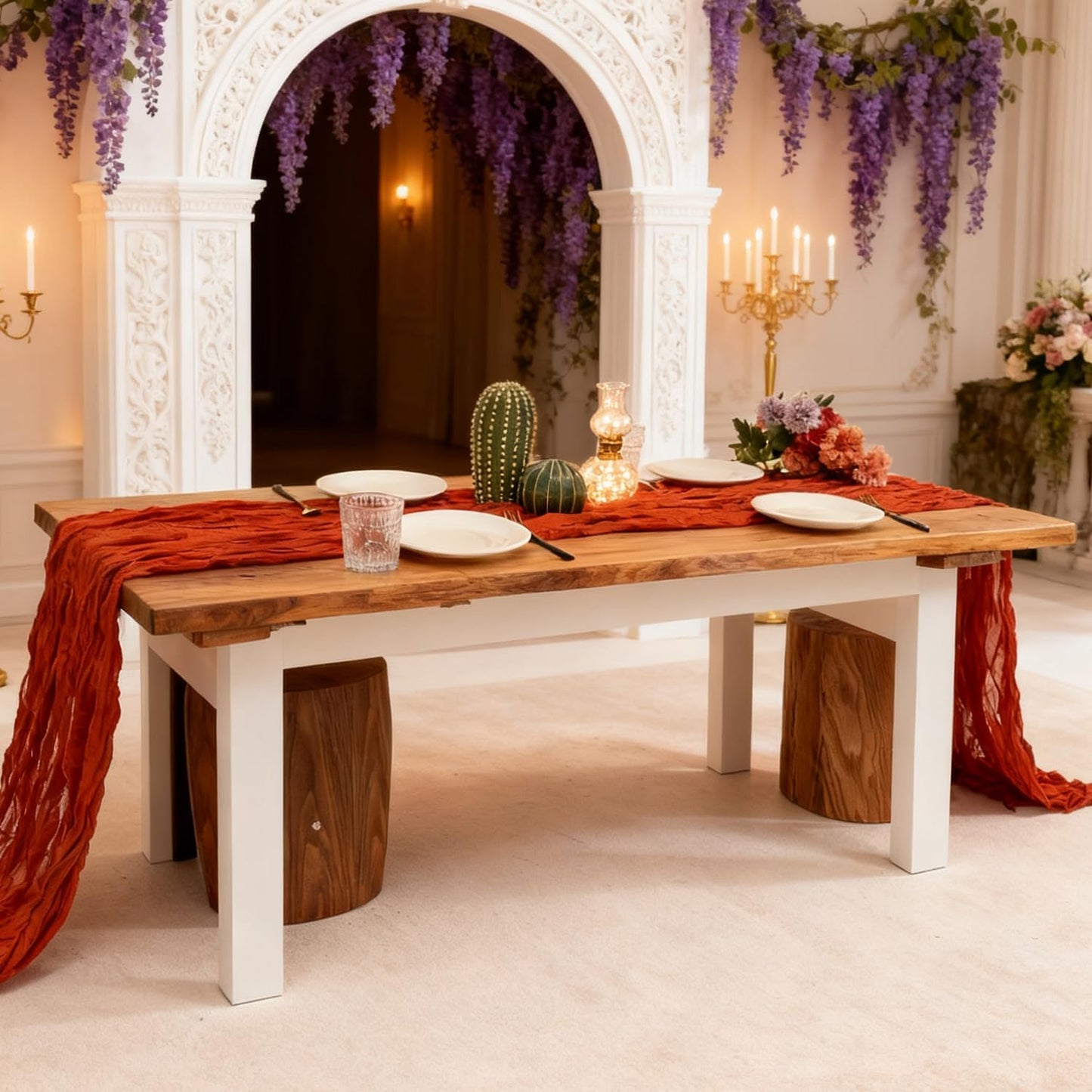 6 Pack Terracotta Cheesecloth Table Runner, 120 Inch Boho Gauze Table Runner Long Sheer Fabric for Wedding Baby Shower Birthday Party Centerpiece Decoration