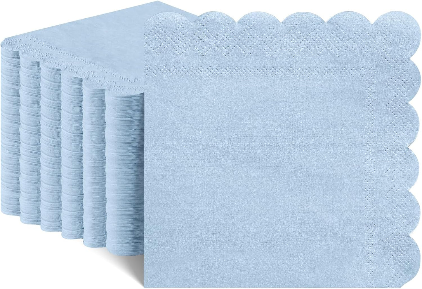 120 Pcs Cocktail Napkins Light Blue Napkins Boy Baby Shower Napkin Disposable Scalloped Blue Beverage Dessert Napkin for Birthday Wedding Baby Bridal Shower, 5 x 5 Inch