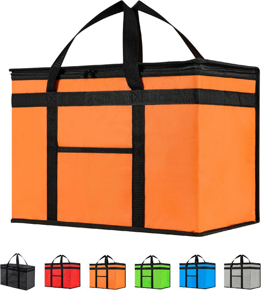 XXL Insulated Cooler Bag and Food Warmer for Delivery & Grocery Shopping with Zippered Top, Orange (1 Pack)