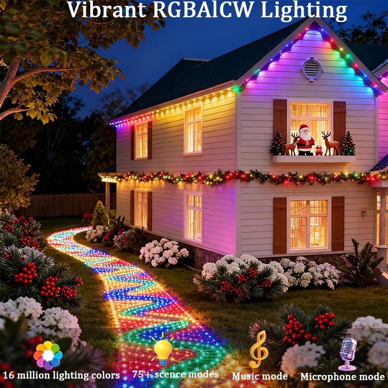 Permanent Outdoor Lights,Smart Outdoor Christmas Lights with IC+RGB 20 LED, IP67 Waterproof Eaves Lighting with 213 Modes for Halloween Christmas Birthday Holiday Party, APP/Remote Control