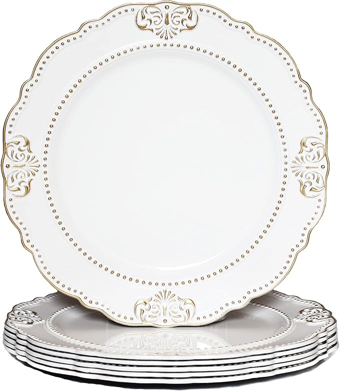 Spsyrine White Charger Plates with Gold Rim Set of 6, 13" Plate Chargers for Dinner Plates, Wedding, Party